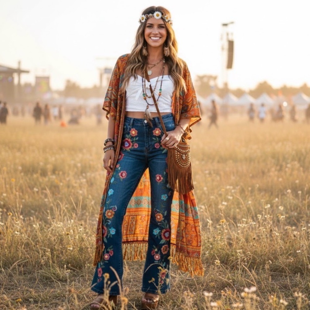 EN CRÉME women’s western / bohemian crop top size med - Picture 2 of 10